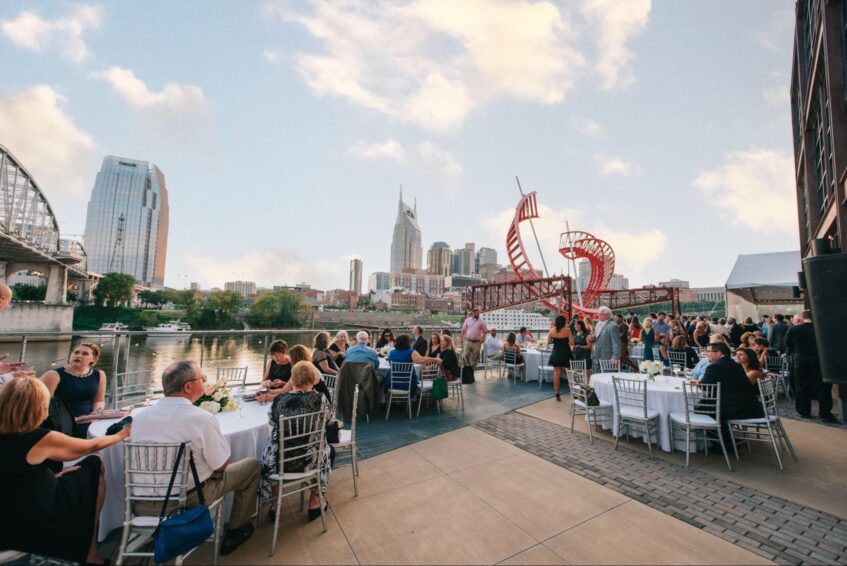 The Bridge Building is the perfect destination wedding venue in Nashville. It accommodates many guests in its indoor and outdoor space.