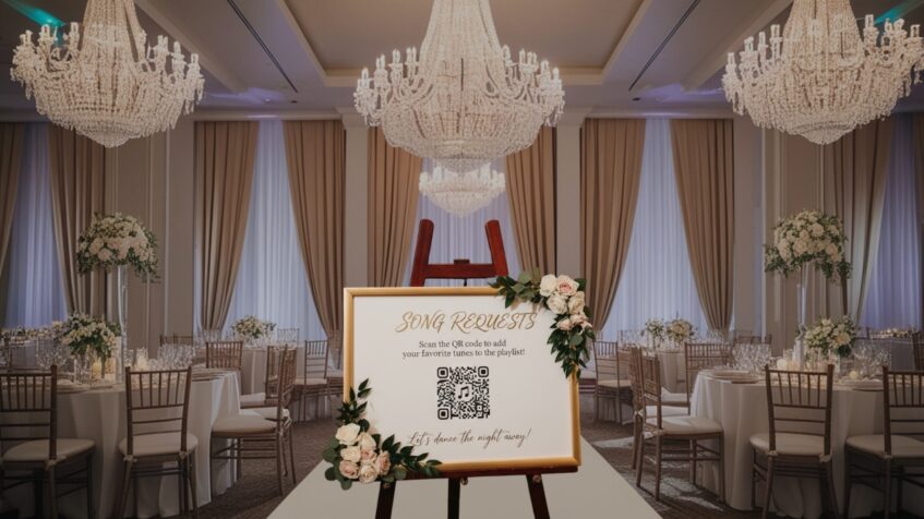 Song request QR sign at a formal reception hall